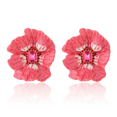 Oversize Iris Flower Earrings - Pink