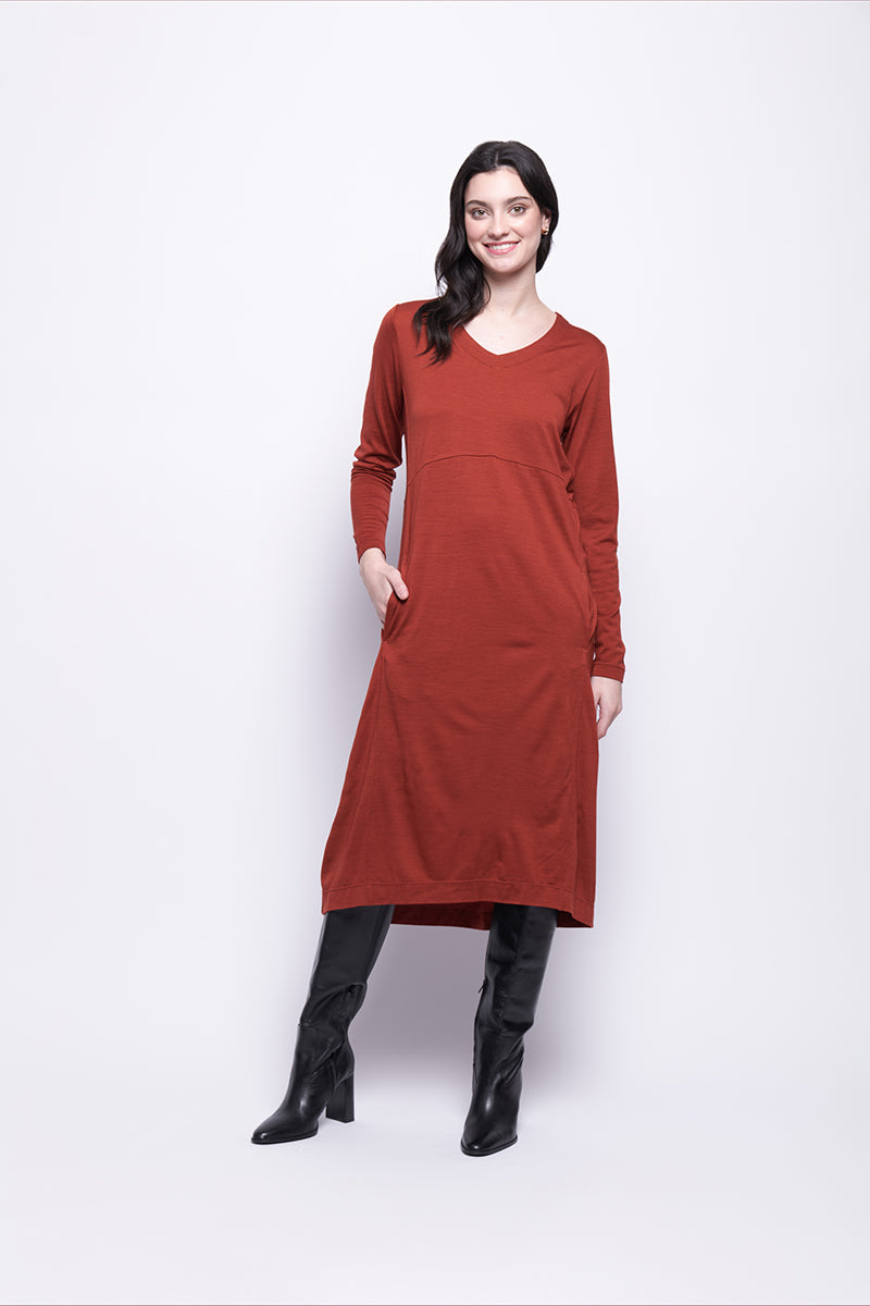 Foil  - Line Dance Merino Dress - Intense Rust