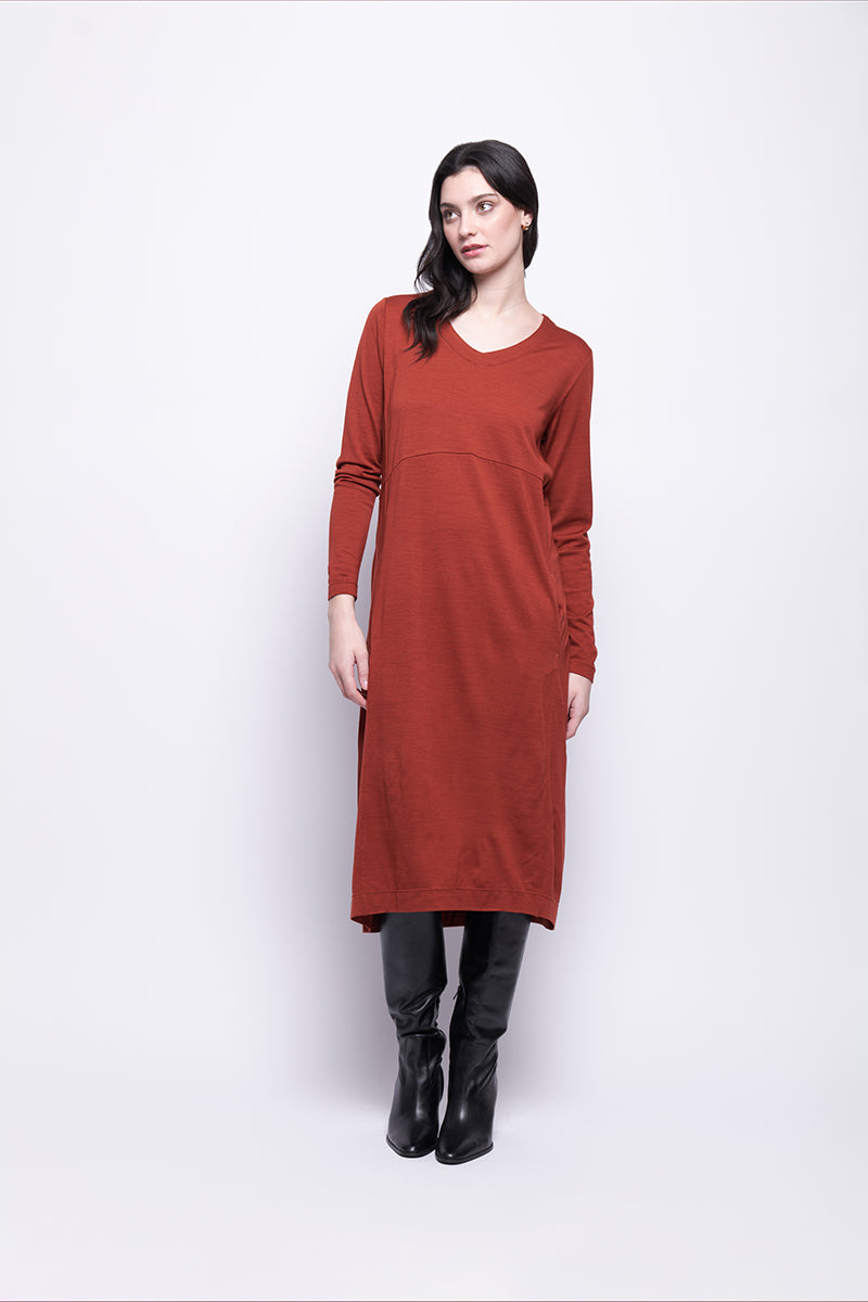 Foil  - Line Dance Merino Dress - Intense Rust