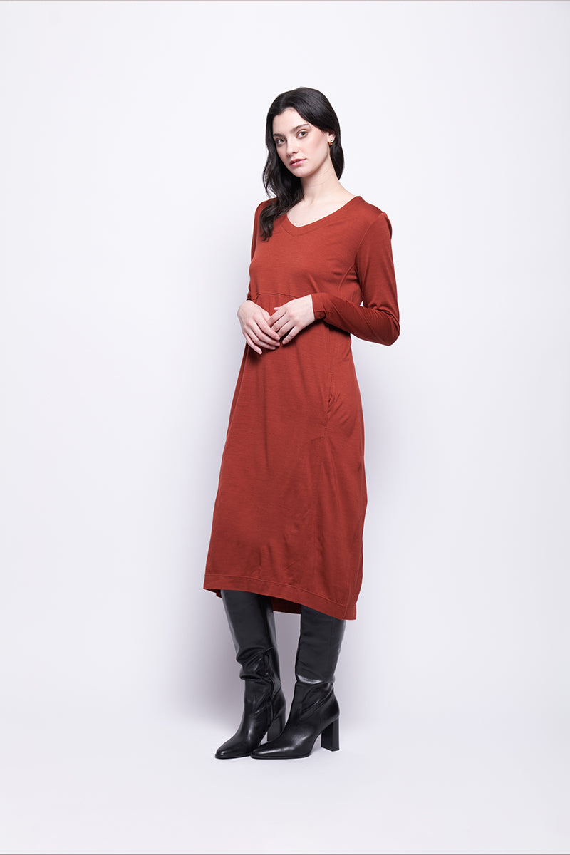 Foil  - Line Dance Merino Dress - Intense Rust