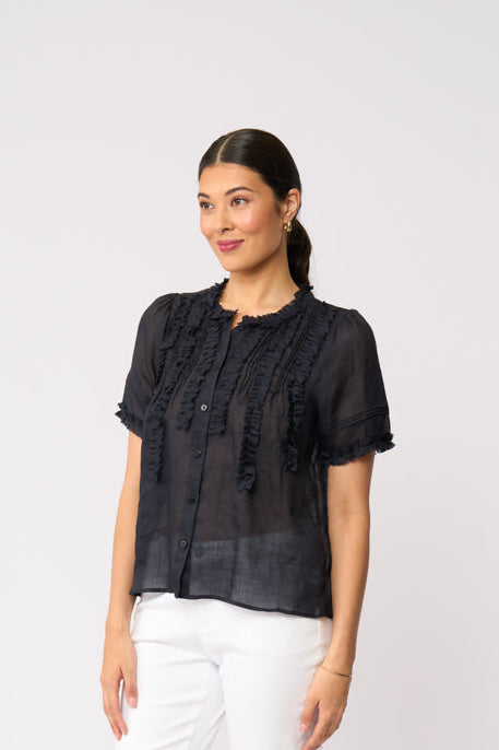 Foil  - Frill Of It Blouse - Navy
