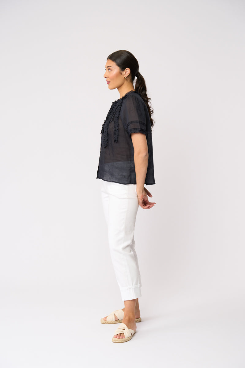Foil  - Frill Of It Blouse - Navy
