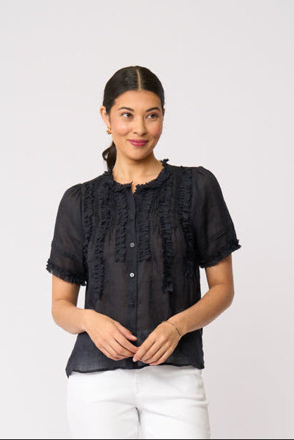 Foil  - Frill Of It Blouse - Navy