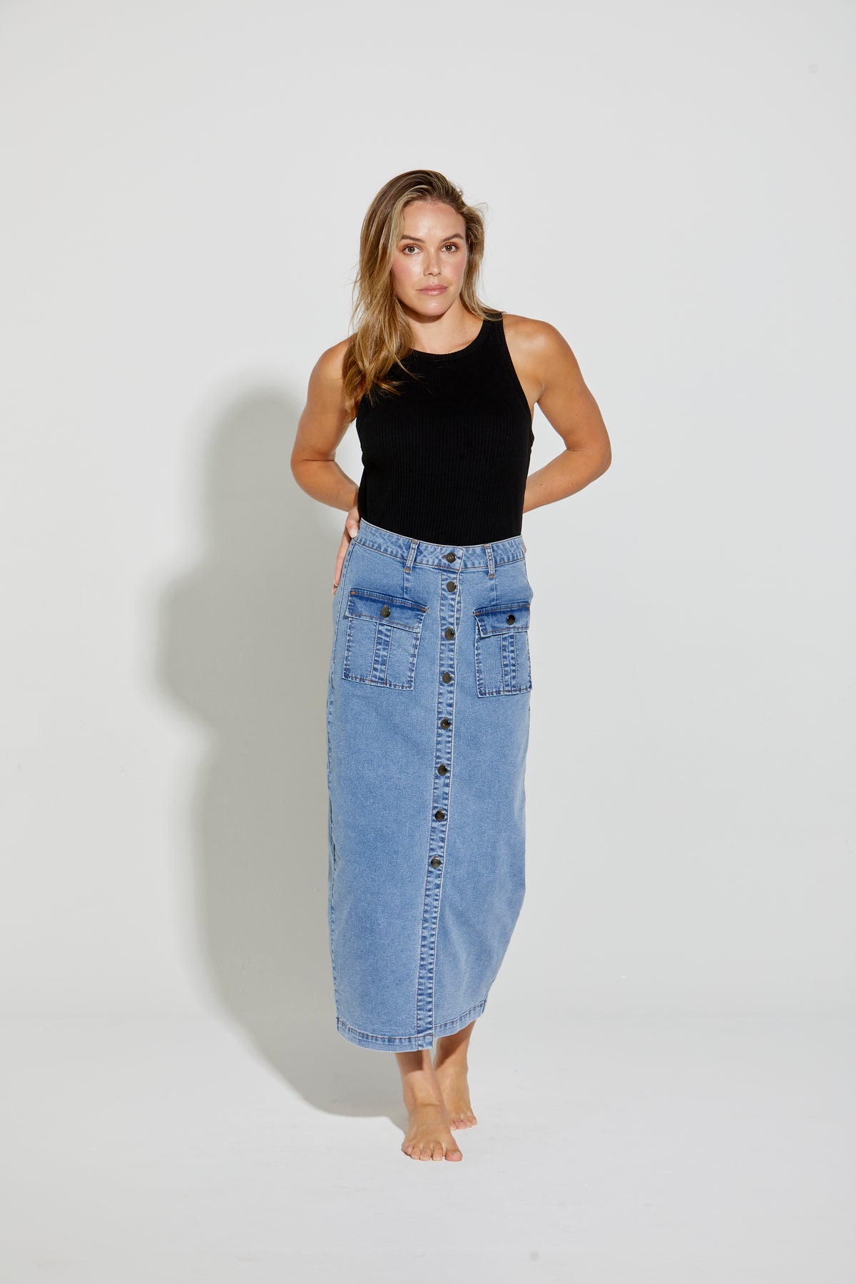 New London Jeans - Ginsberg Midi Button Skirt