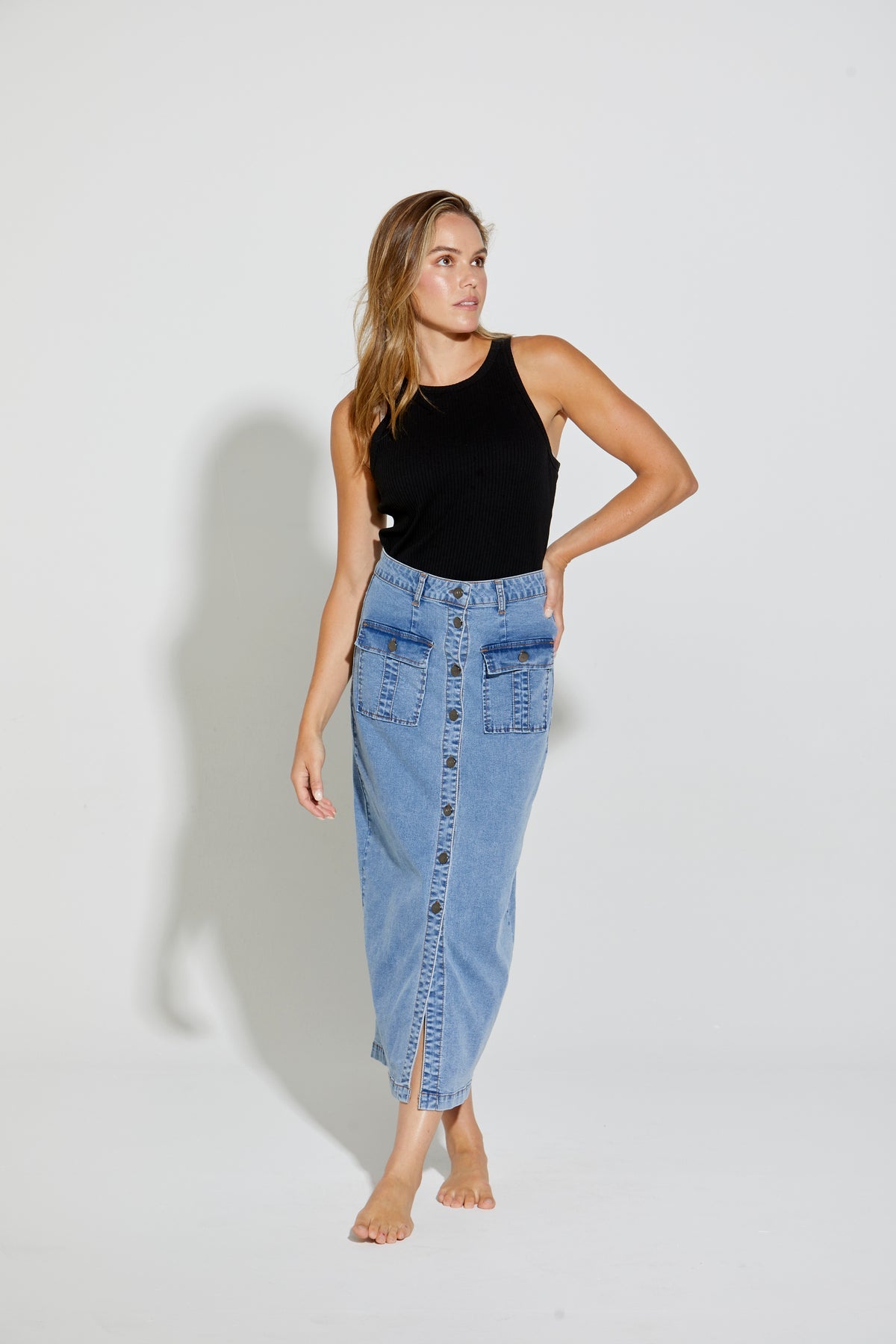 New London Jeans - Ginsberg Midi Button Skirt