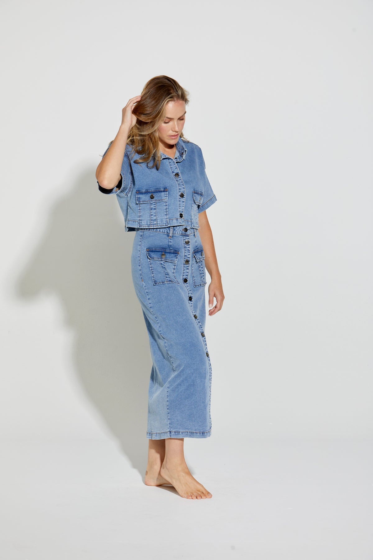 New London Jeans - Ginsberg Midi Button Skirt