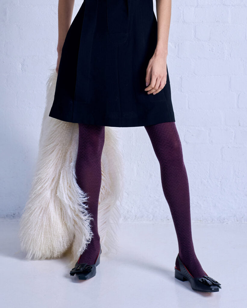 Tightology – Herringbone Merino Wool Tights – Plum