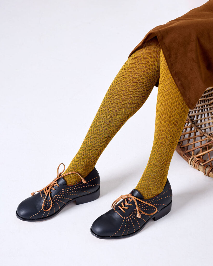 Tightology – Herringbone Merino Wool Tights – Mustard