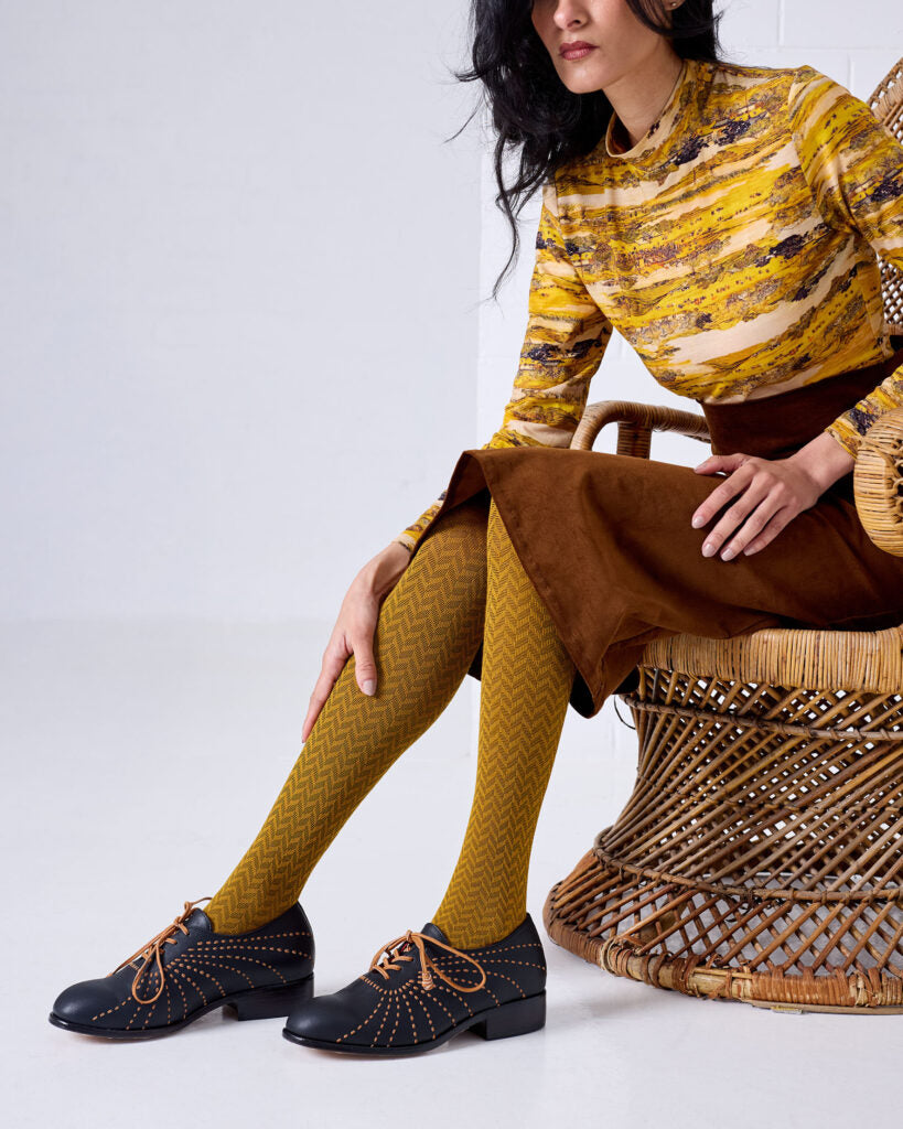 Tightology – Herringbone Merino Wool Tights – Mustard