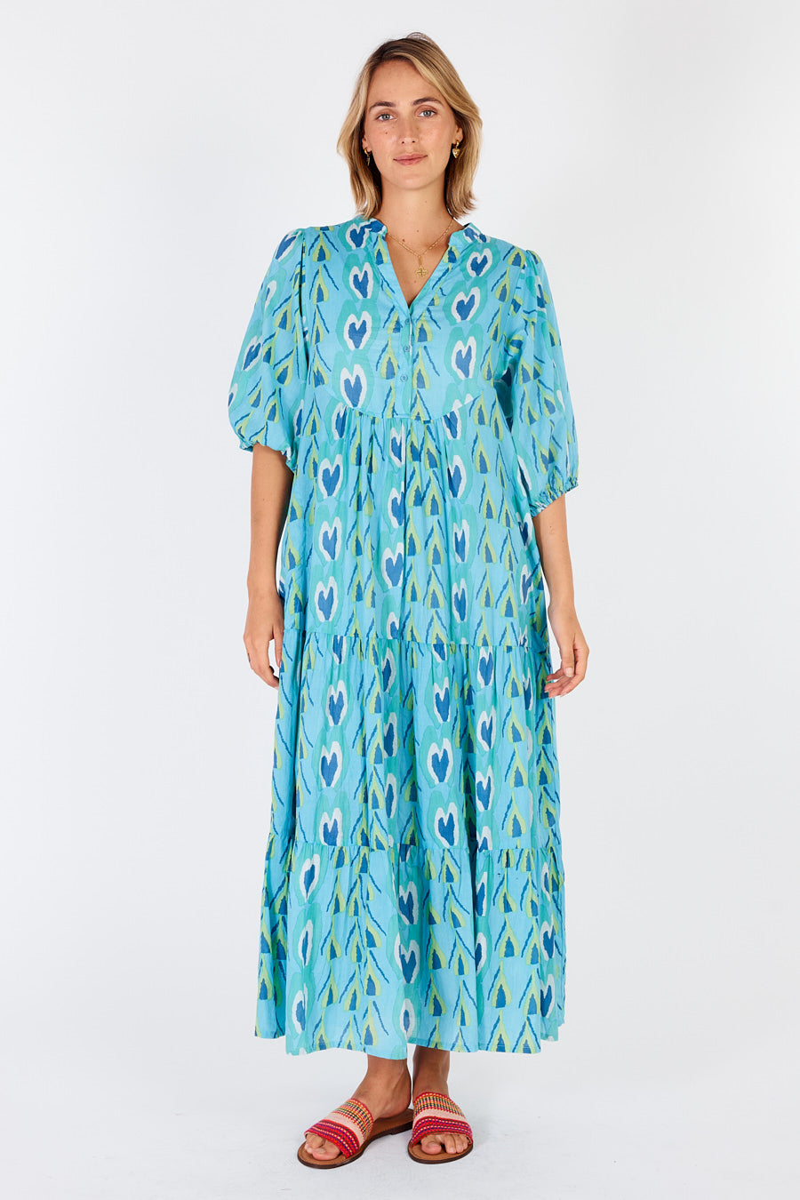 Ibisa - Heart Midi Dress - Lagoon