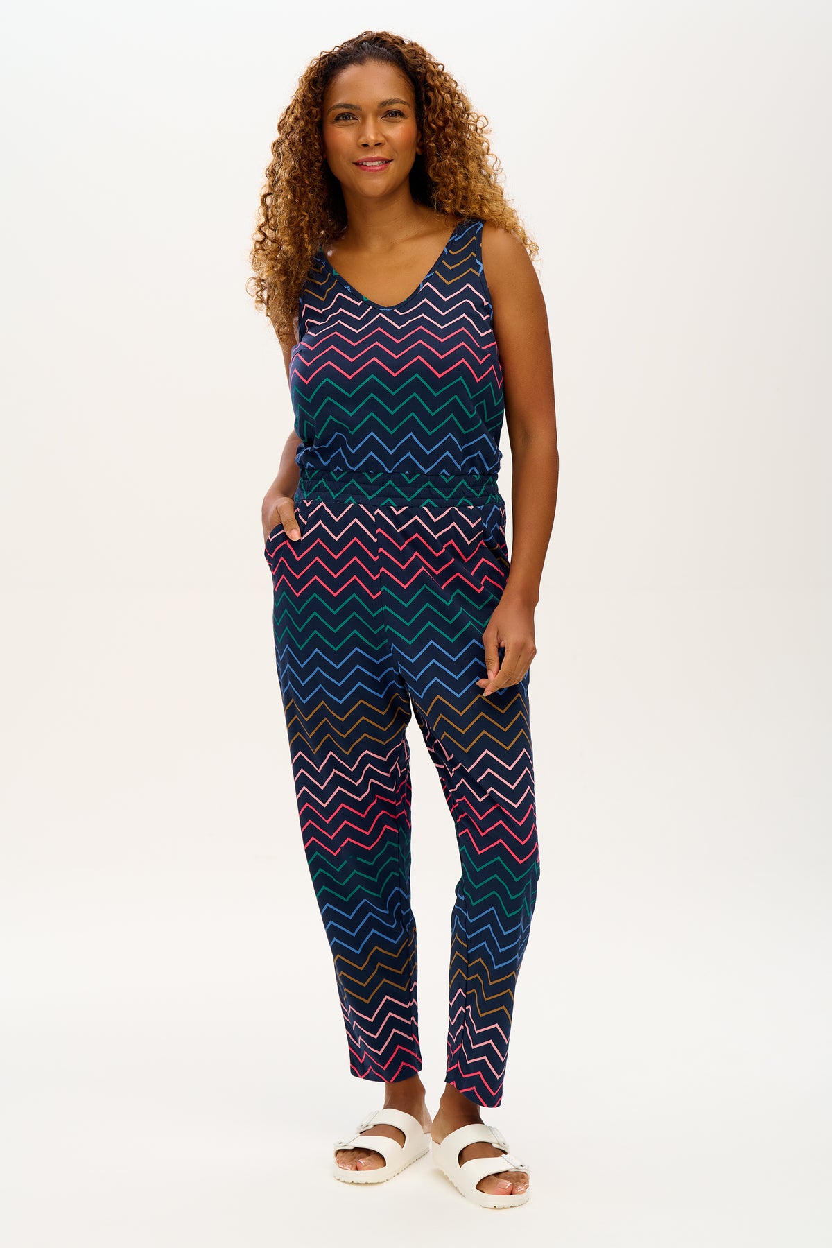 Sugarhill - Dina Jersey Jumpsuit - Navy Chevron
