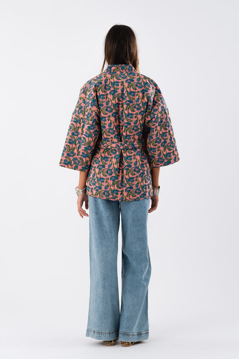 Lollys - Floral Kimono Jacket  - Pink Blue Floral