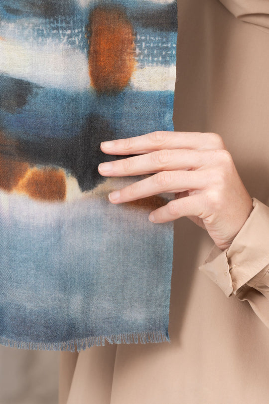 Yoko - Midori Merino Silk Scarf - Indigo Rust