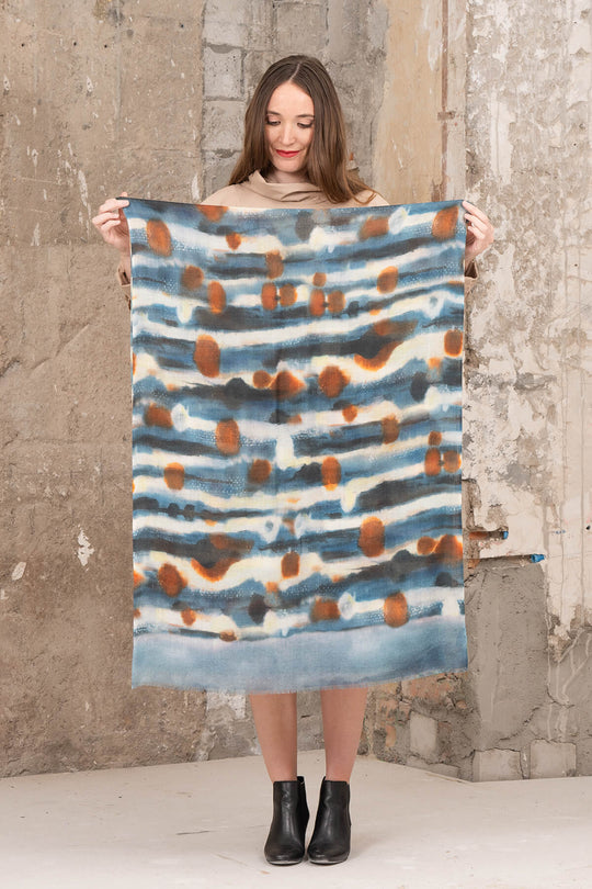 Yoko - Midori Merino Silk Scarf - Indigo Rust