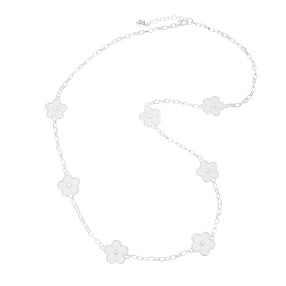 LOTUS - Flower Necklace - Silver - Long
