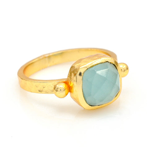 Gemma Ring - Dark Aqua Chalceony Gold