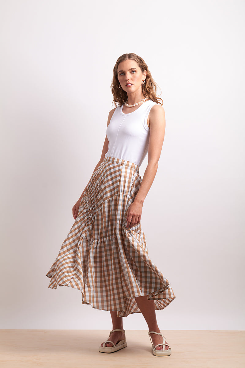 Neris - In Stitches Skirt - Sand Check