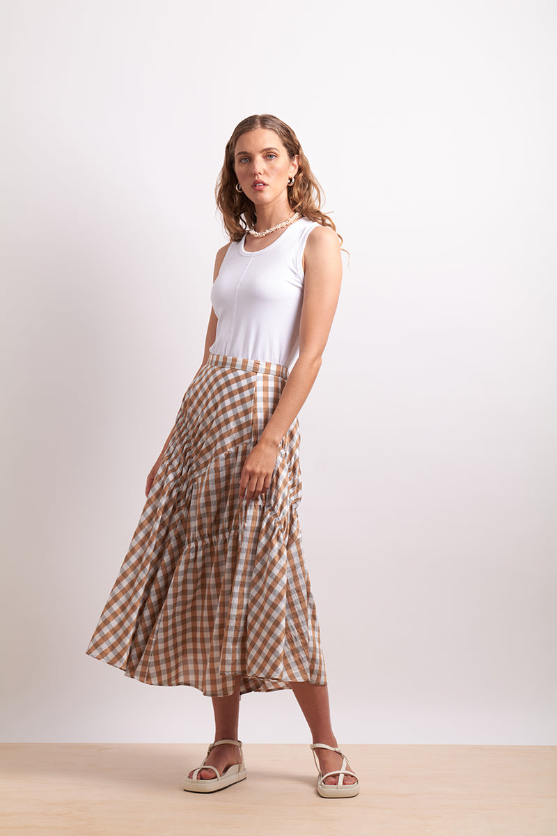 Neris - In Stitches Skirt - Sand Check