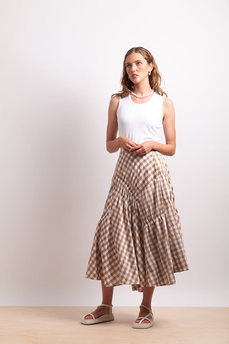 Neris - In Stitches Skirt - Sand Check