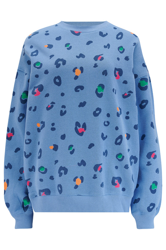 Sugarhill - Eadie Relaxed Sweatshirt - Blue, Colour Pop Leopard