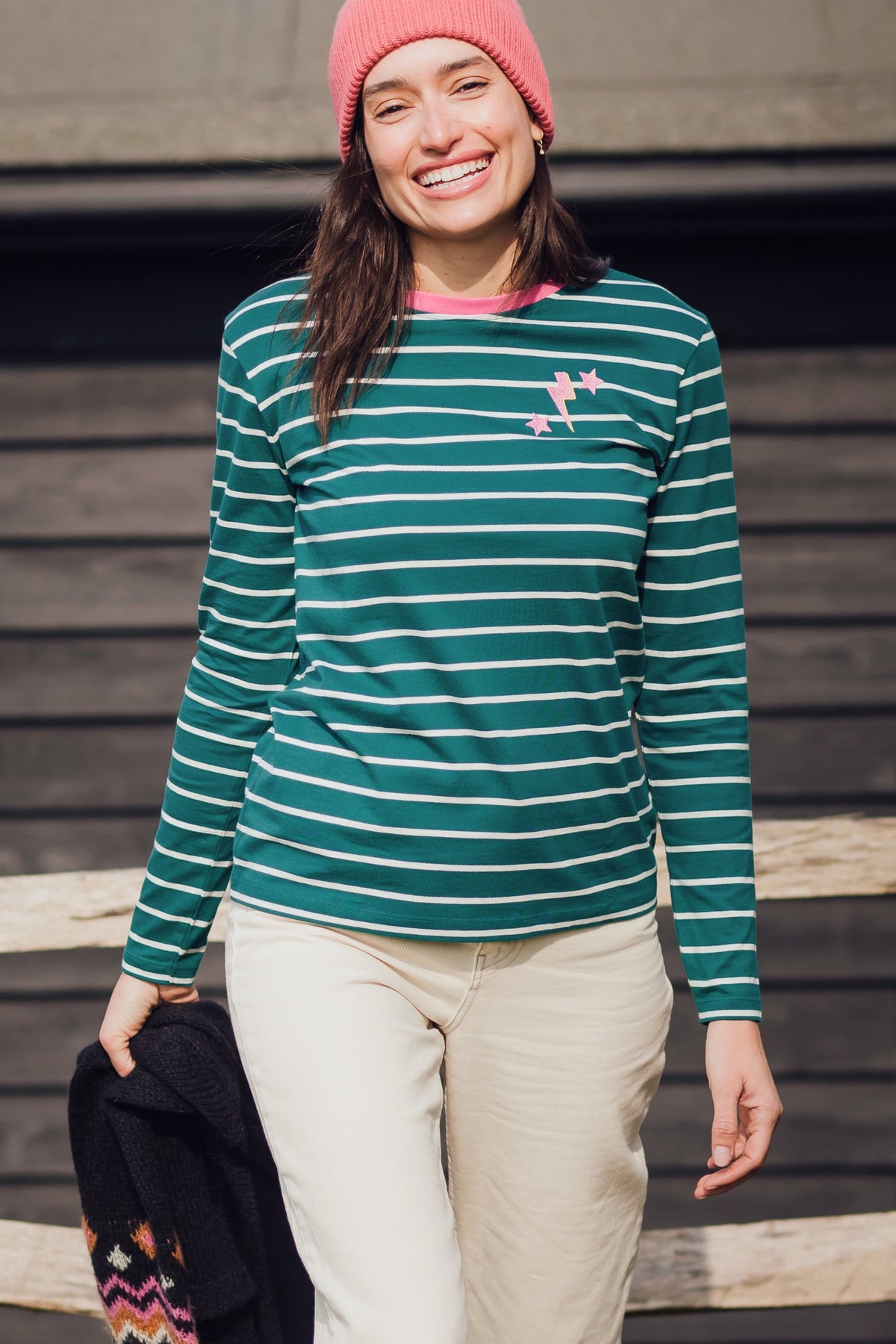 Sugarhill - Brunswick Jersey Top - Dark Green Pink Lightning Star