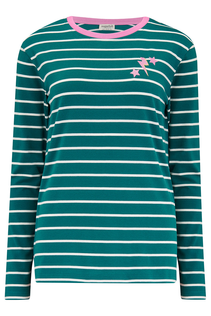 Sugarhill - Brunswick Jersey Top - Dark Green Pink Lightning Star