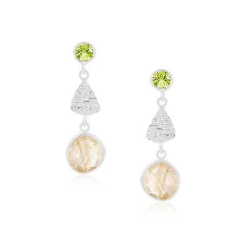 Cara  - Mia Silver Peridot + Golden Rutile Earrings