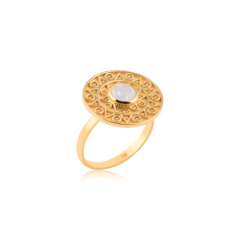 Cara  -  Lace Circle with Rainbow Moonstone Gold Ring