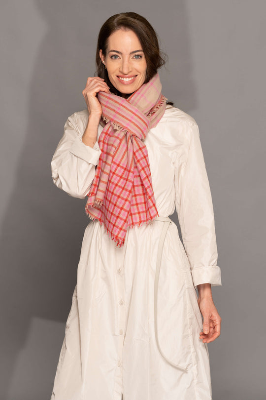 Yoko - Maris Merino Scarf - Pink Check
