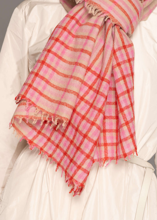 Yoko - Maris Merino Scarf - Pink Check