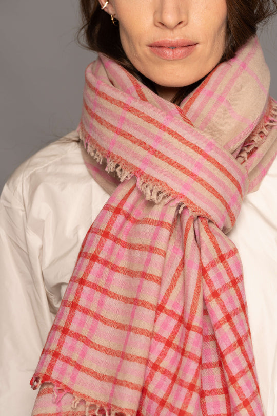 Yoko - Maris Merino Scarf - Pink Check