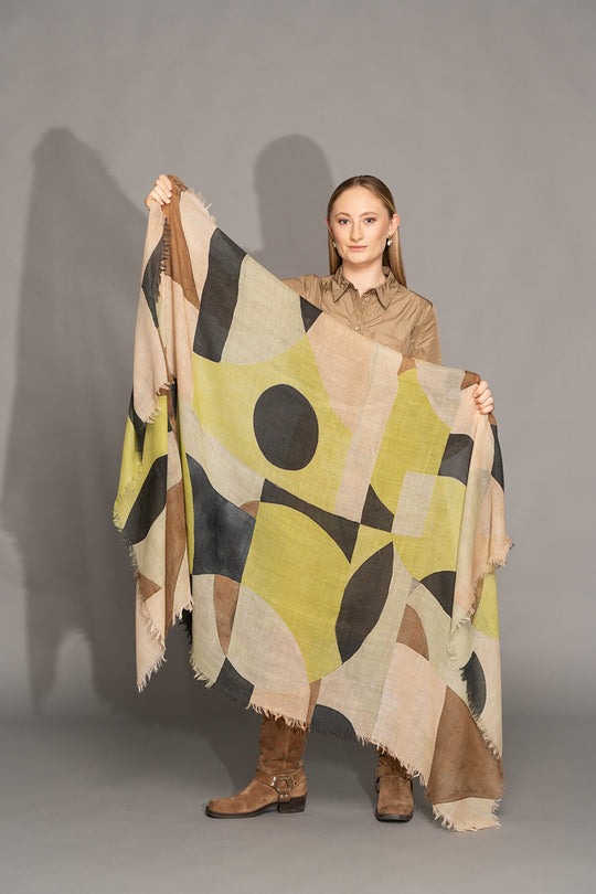 Yoko - Elva Merino Scarf - Yellow Geometric