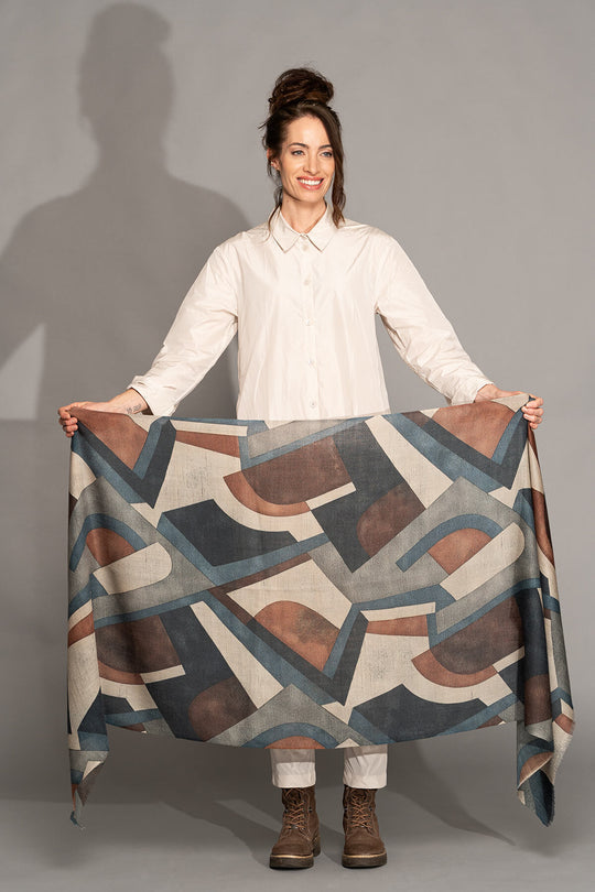 Yoko - Noa - Merino Silk Scarf - Beige Blues