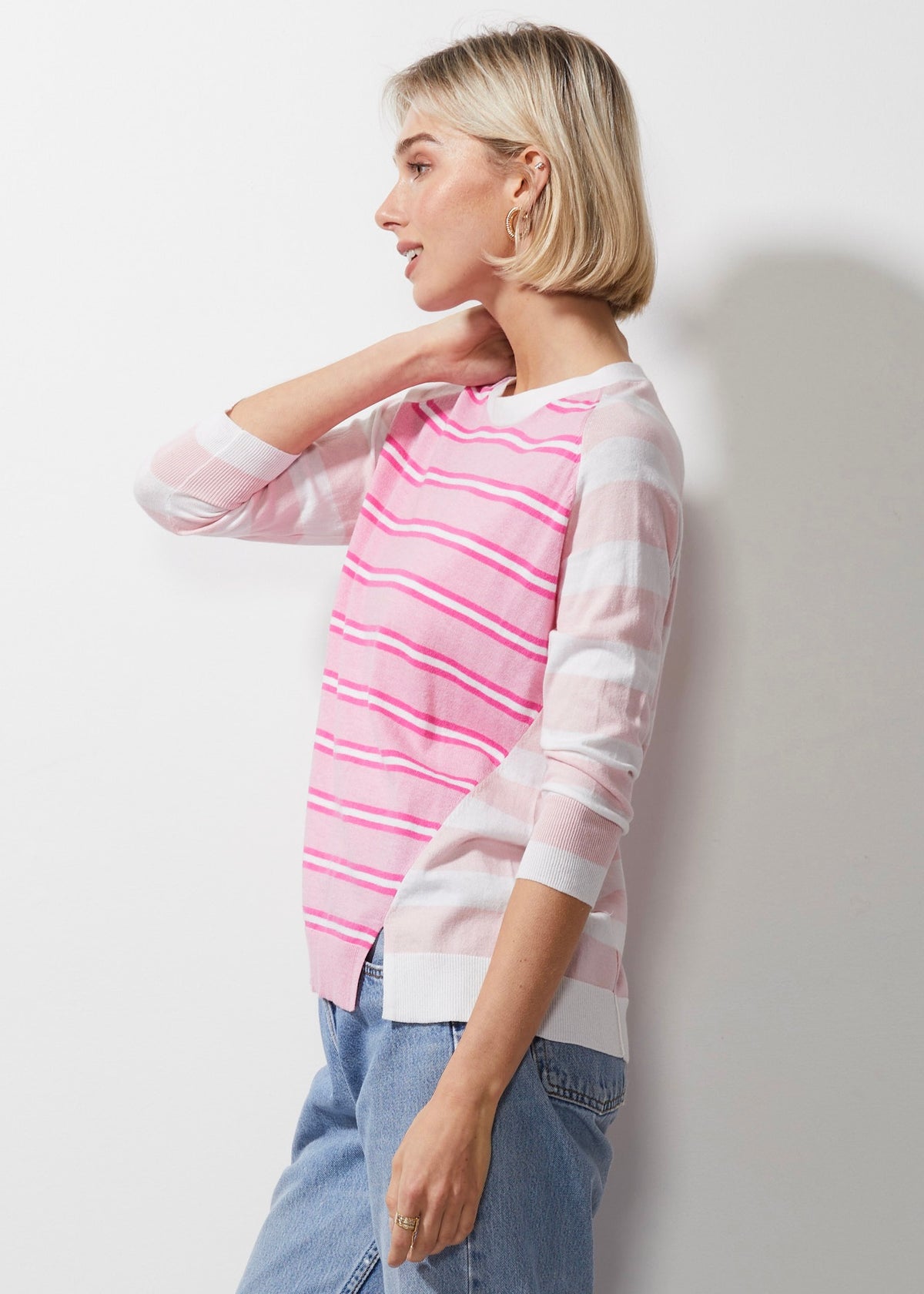 Zaket &amp; Plover - Multi Stripe Jumper - White Pink