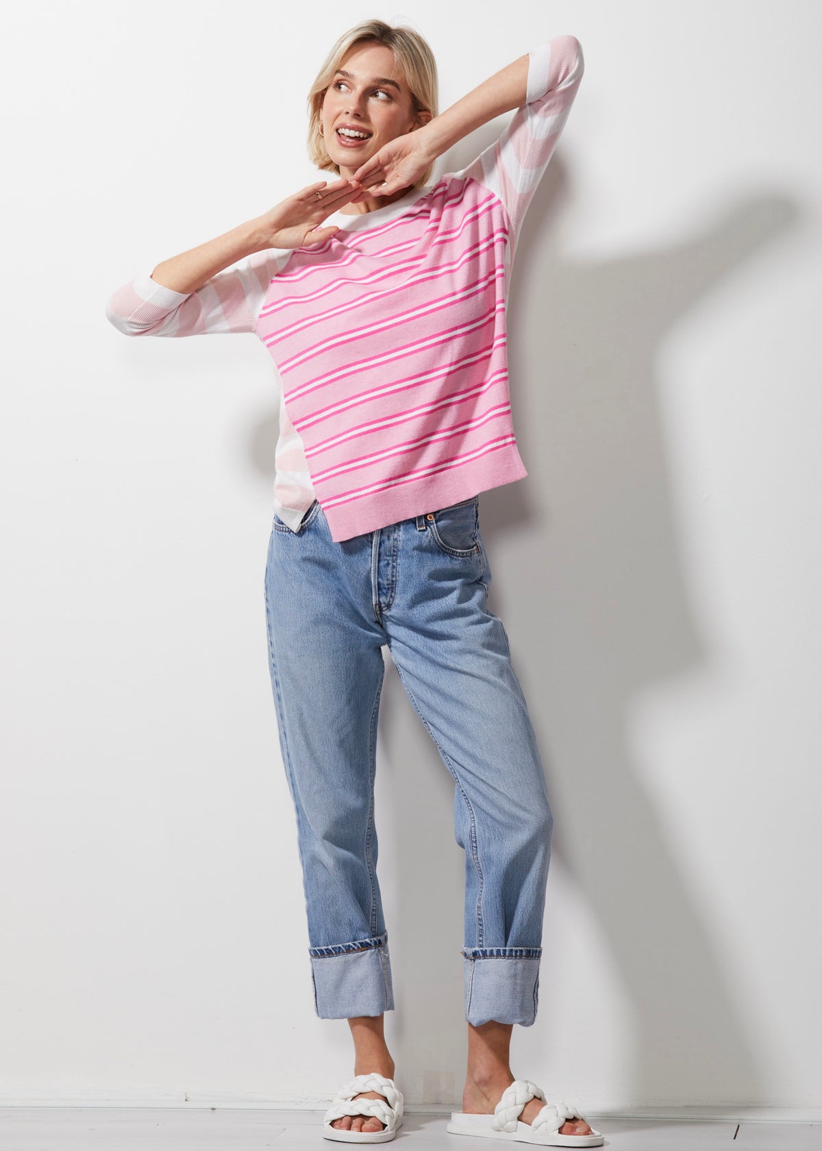 Zaket &amp; Plover - Multi Stripe Jumper - White Pink