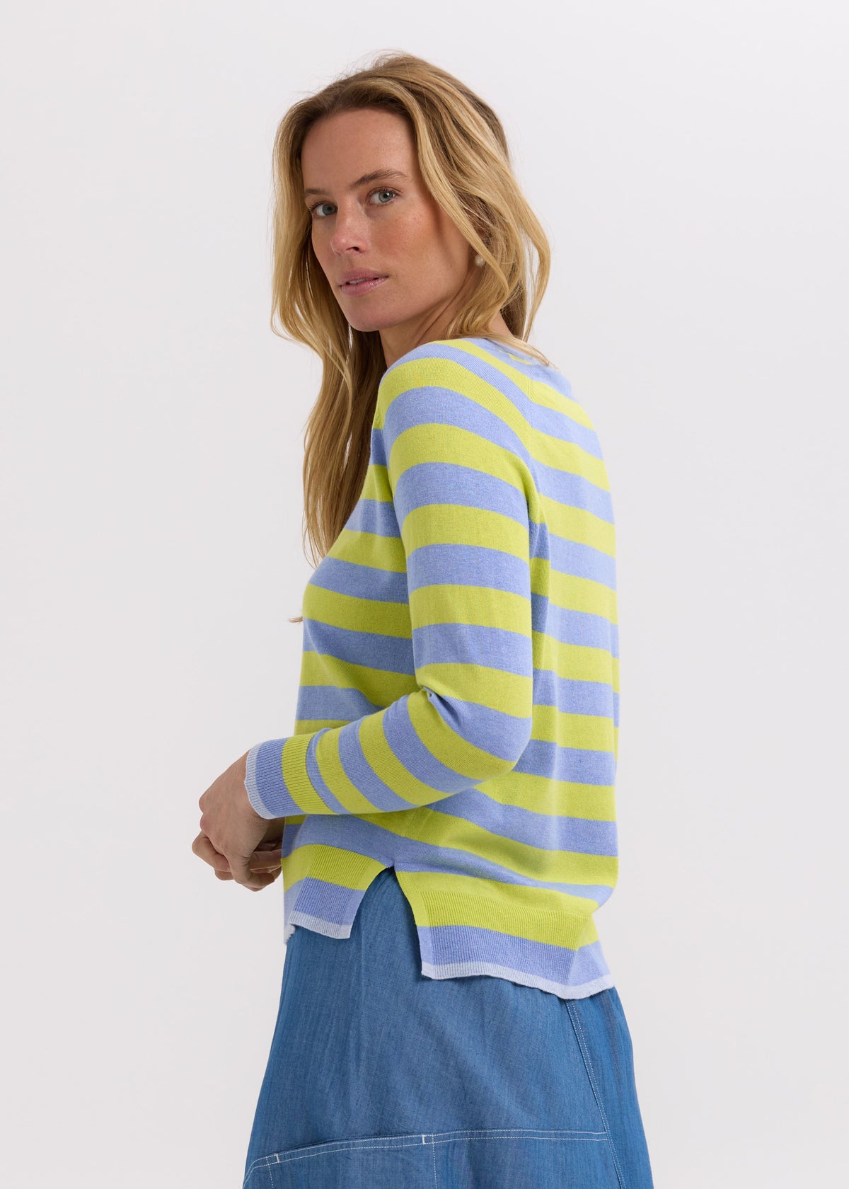 Zaket &amp; Plover - Essential Stripe V Crew - Blueberry