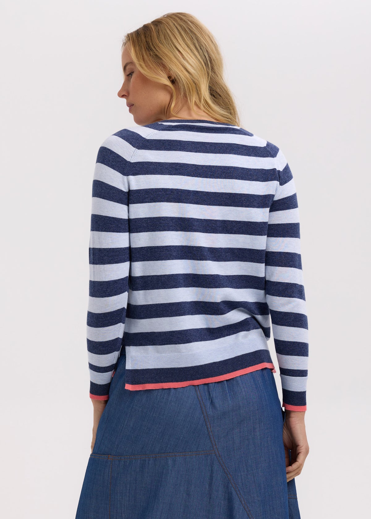 Zaket &amp; Plover - Essential Stripe V Crew - Denim