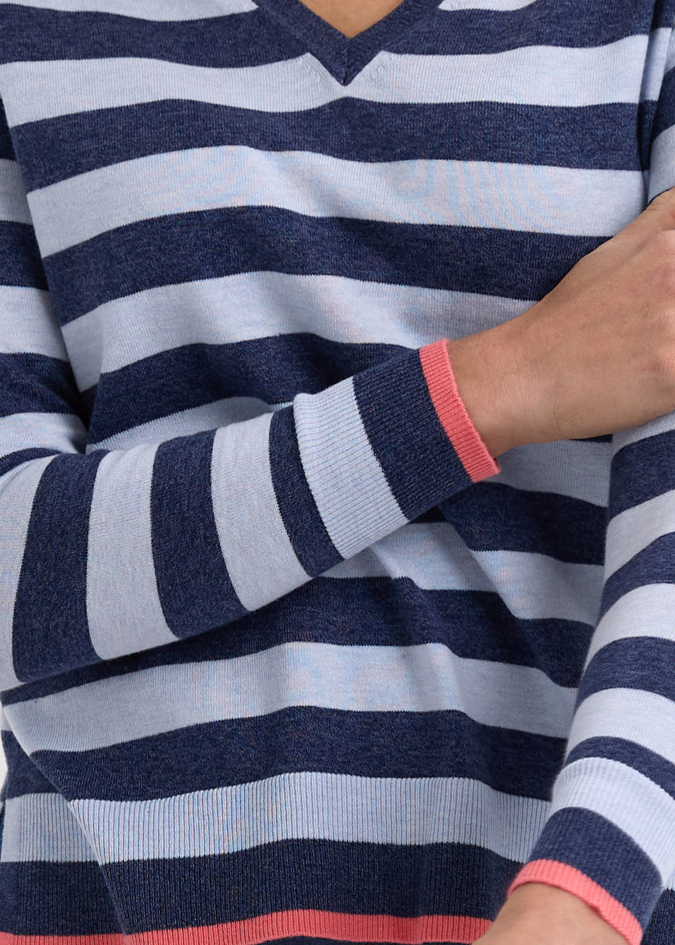 Zaket &amp; Plover - Essential Stripe V Crew - Denim