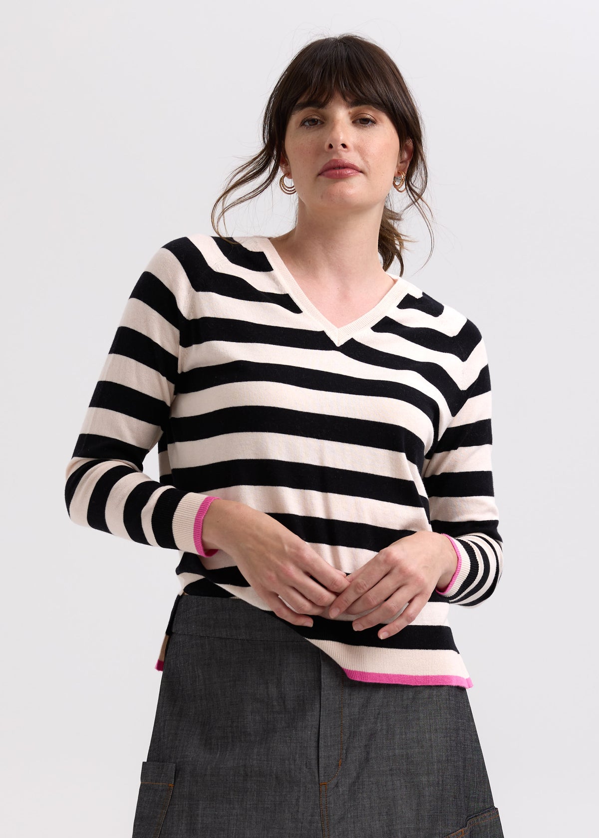 Zaket &amp; Plover - Essential Stripe V Crew - Shell