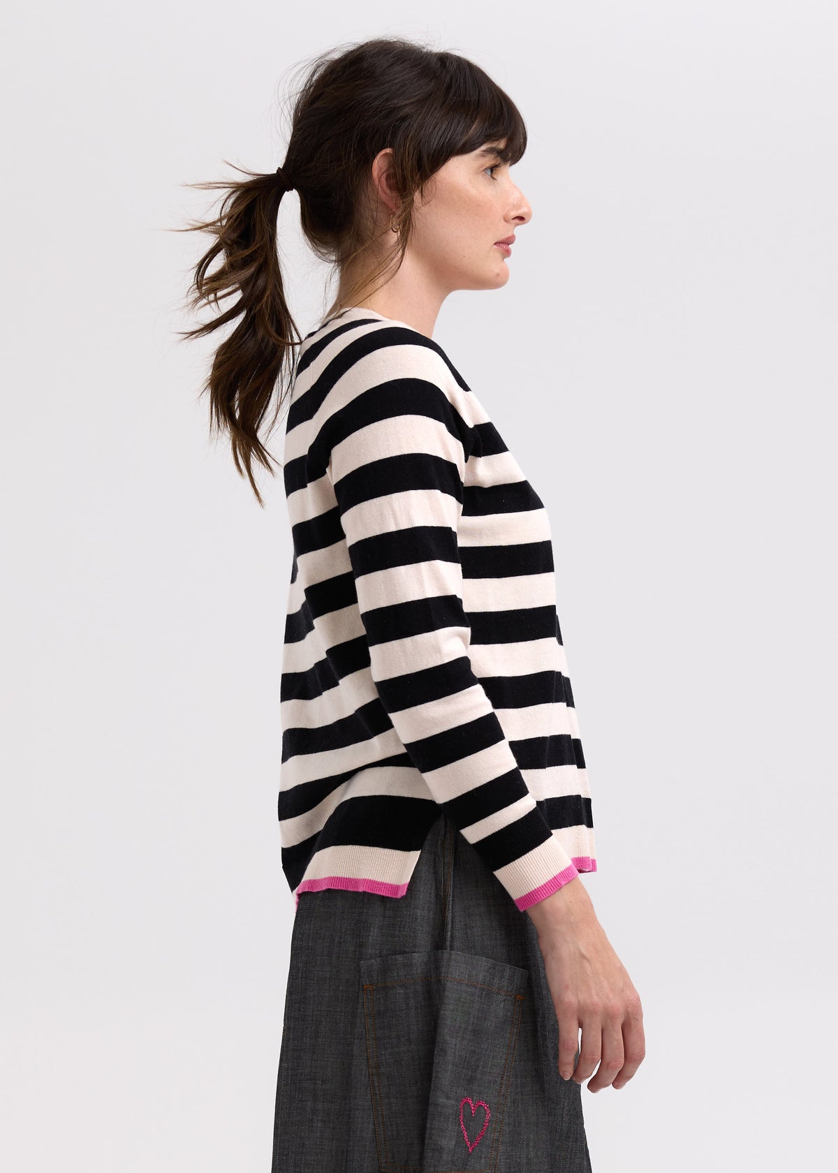 Zaket &amp; Plover - Essential Stripe V Crew - Shell
