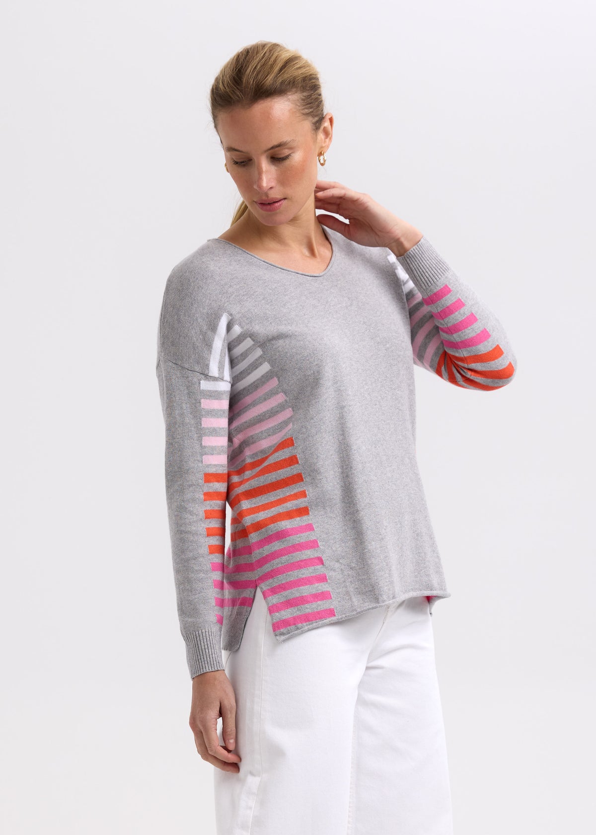 Zaket &amp; Plover - Side Stripe Jumper - Light Marle