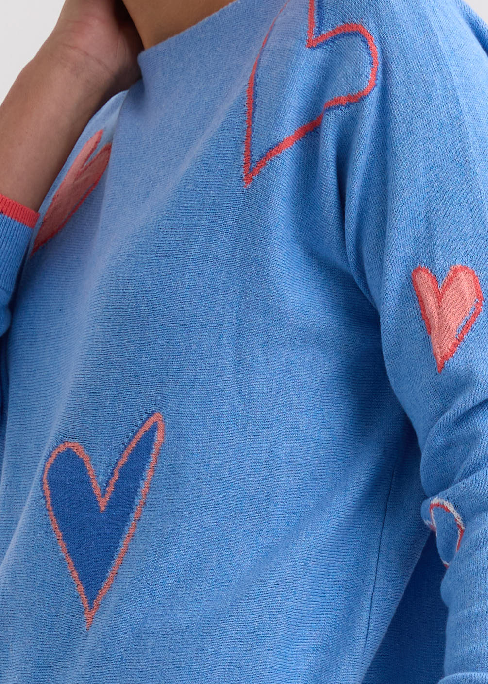 Zaket &amp; Plover - Itarsia Hearts Crew - Chambray