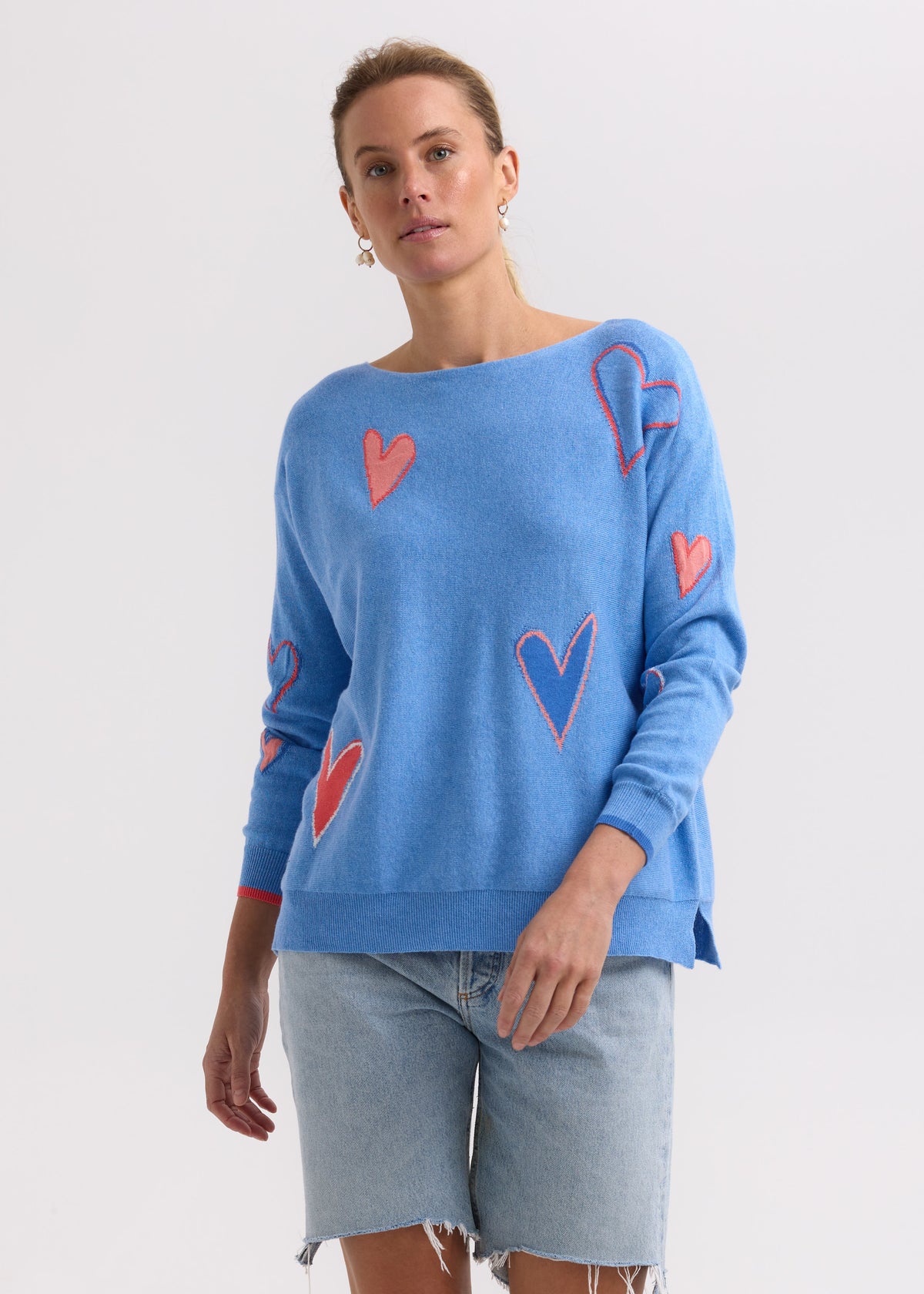 Zaket &amp; Plover - Itarsia Hearts Crew - Chambray