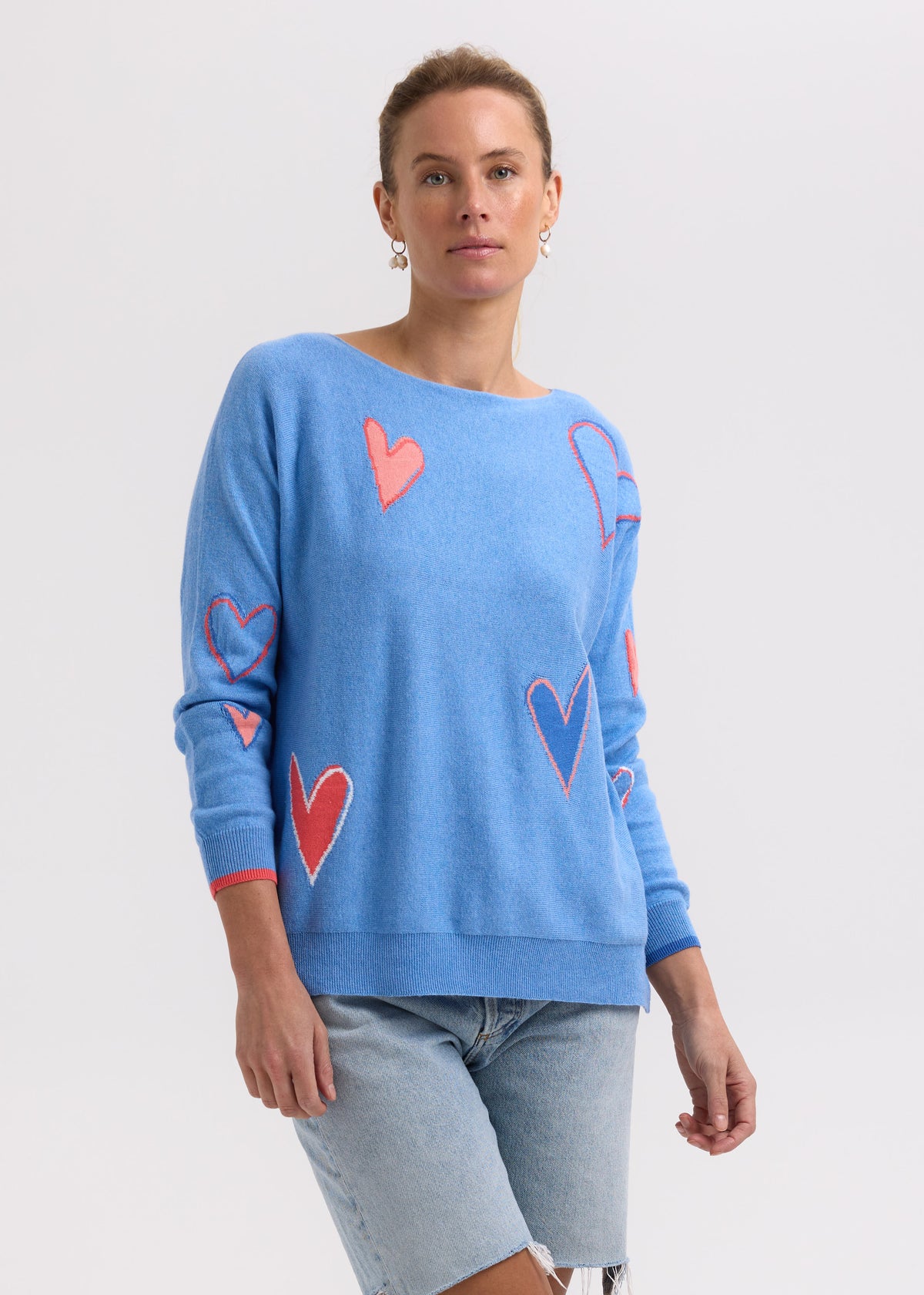 Zaket &amp; Plover - Itarsia Hearts Crew - Chambray