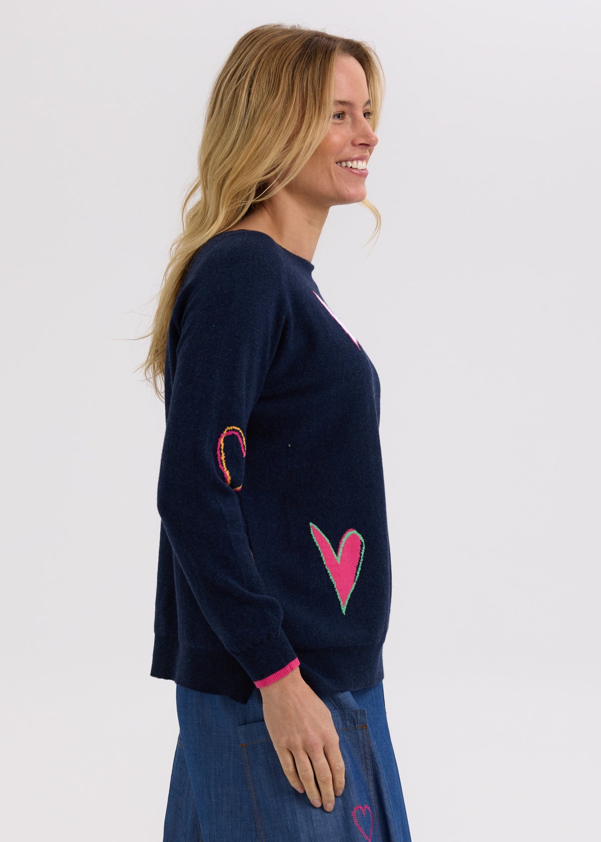 Zaket &amp; Plover - Itarsia Hearts Crew - Denim