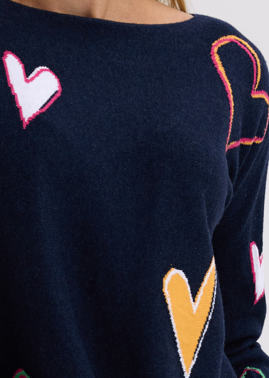 Zaket &amp; Plover - Itarsia Hearts Crew - Denim
