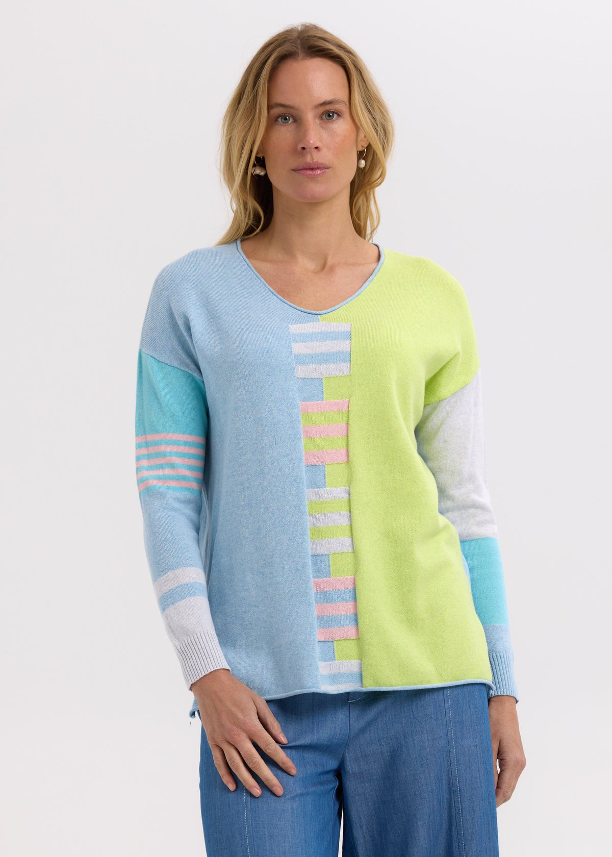 Zaket &amp; Plover - Ladder Stripe V Crew - Baby Blue
