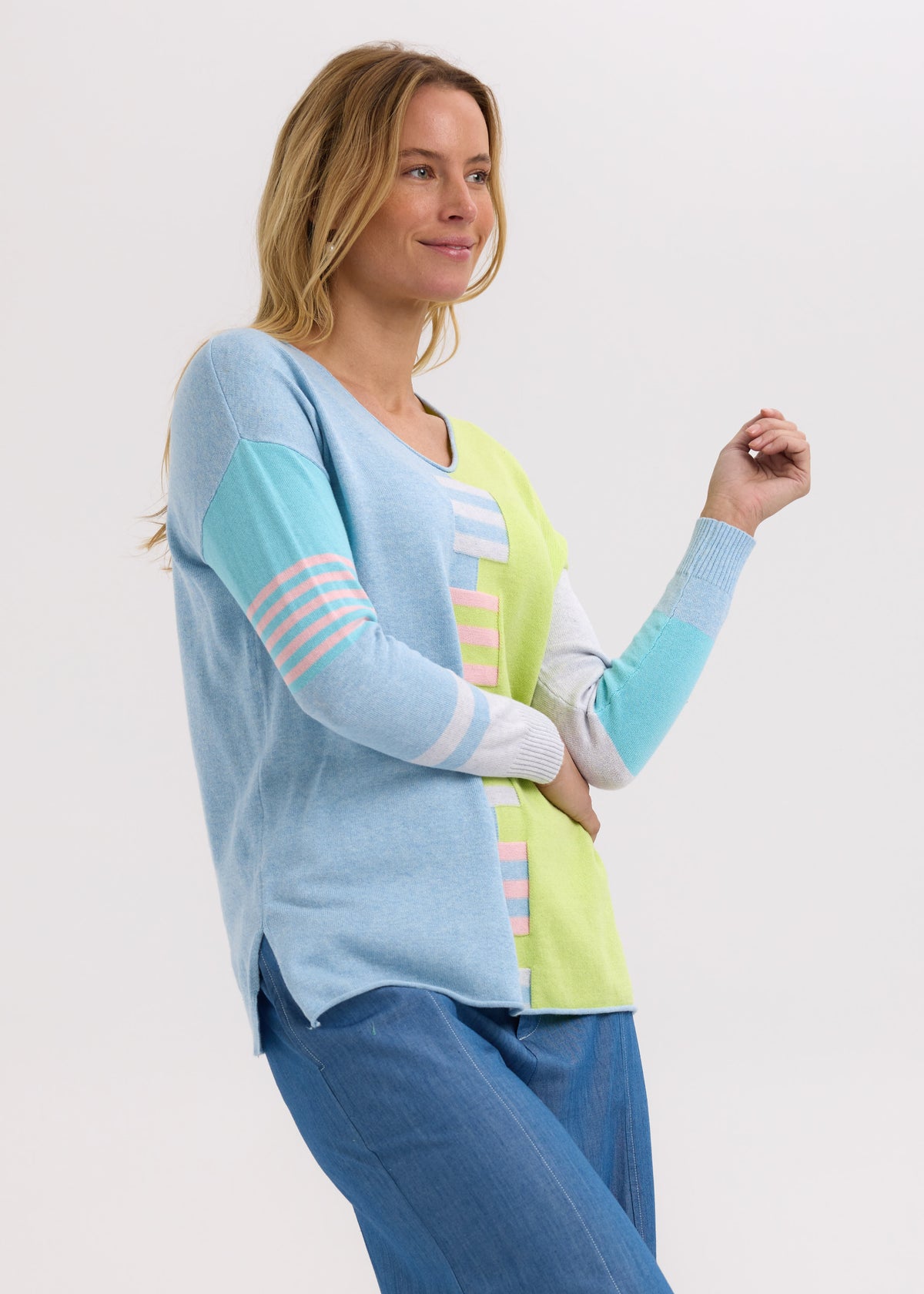 Zaket &amp; Plover - Ladder Stripe V Crew - Baby Blue