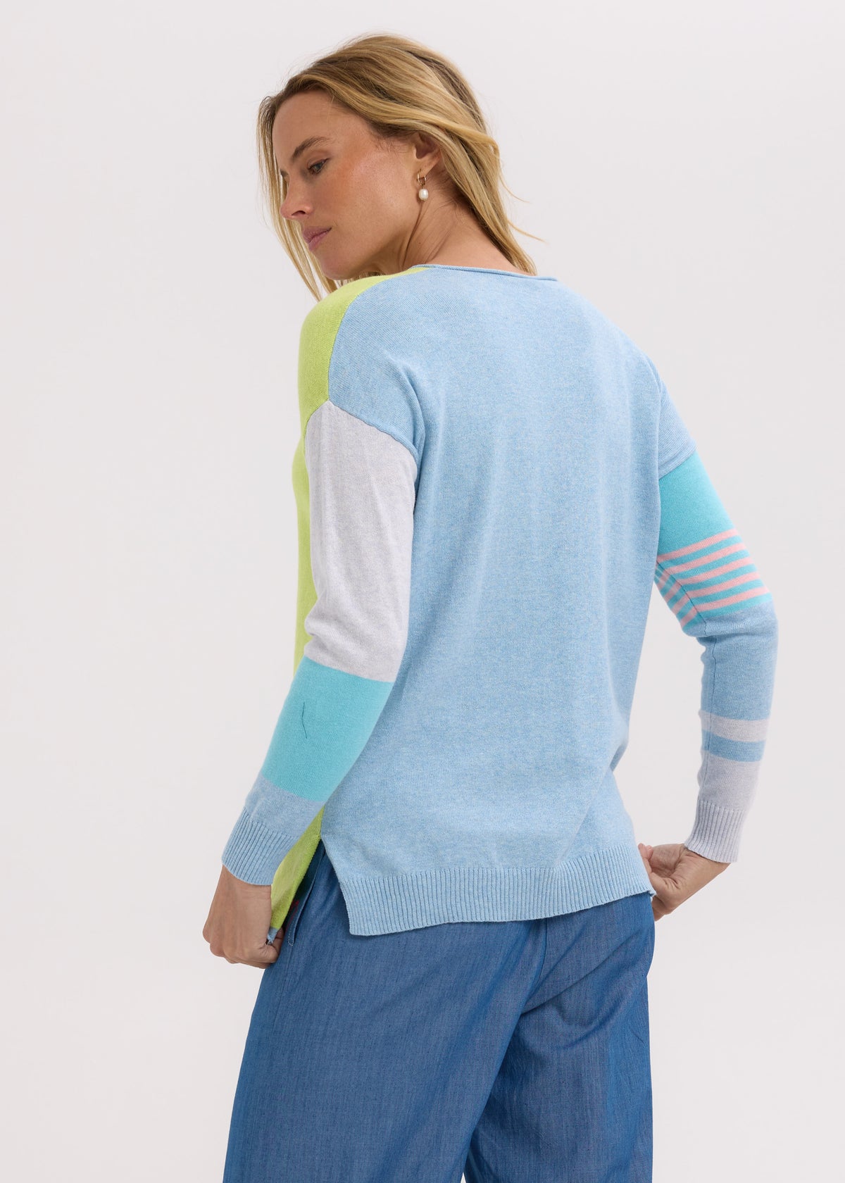 Zaket &amp; Plover - Ladder Stripe V Crew - Baby Blue