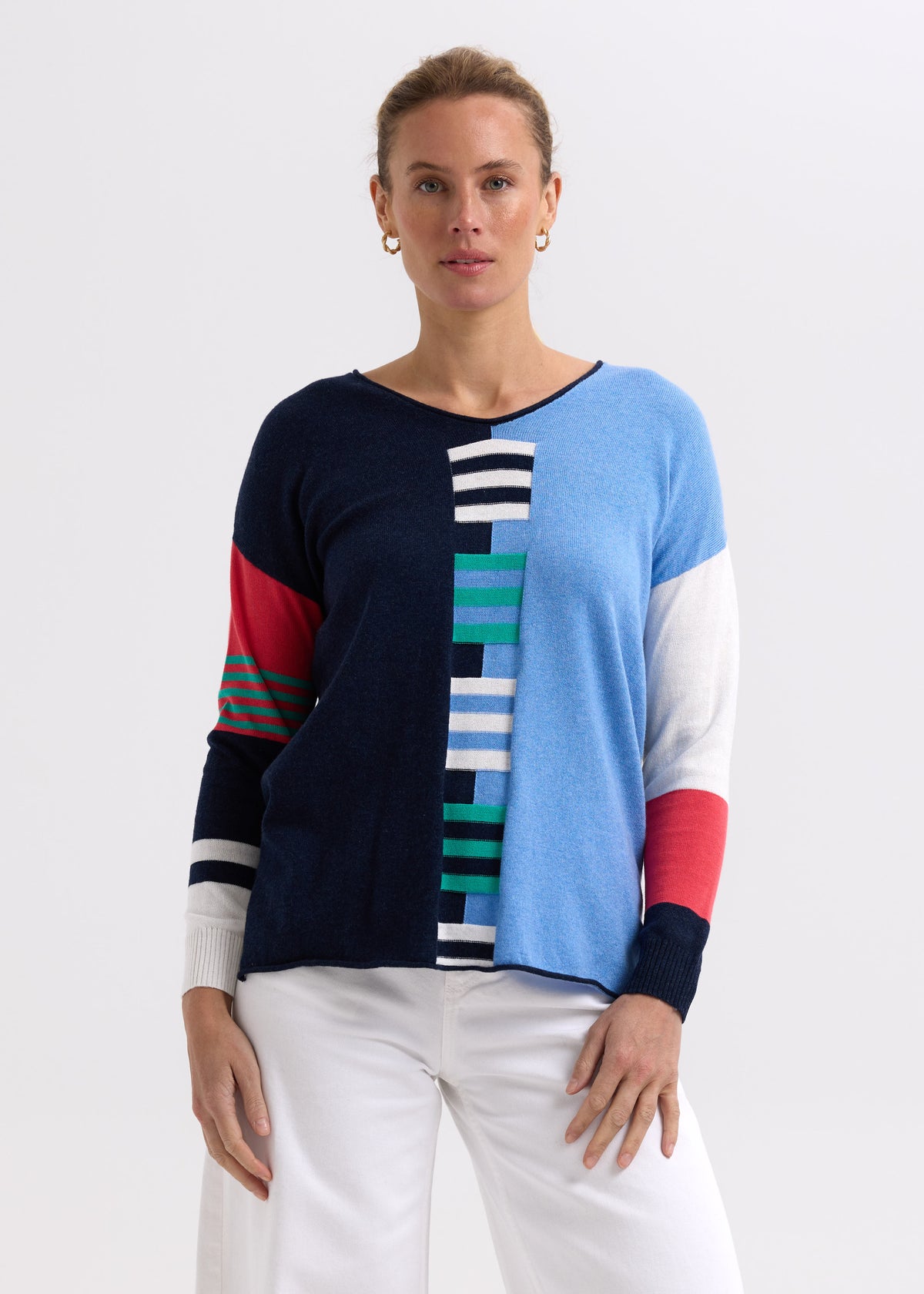Zaket &amp; Plover - Ladder Stripe V Crew - Dark Denim